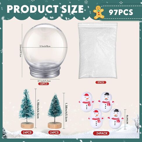 Jerify 24 Sets 3.6 Inch Christmas Clear Plastic Snow Globes Kit Snow Globe Water Globe with Christmas Tree Faux Snow Flakes Snowman Screw Off Cap for DIY Snow Globes Home Decoration Crafts in Kuwait