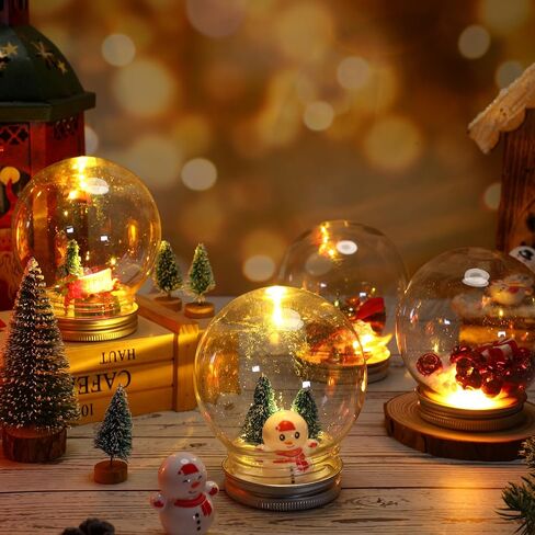 Jerify 24 Sets 3.6 Inch Christmas Clear Plastic Snow Globes Kit Snow Globe Water Globe with Christmas Tree Faux Snow Flakes Snowman Screw Off Cap for DIY Snow Globes Home Decoration Crafts in Kuwait
