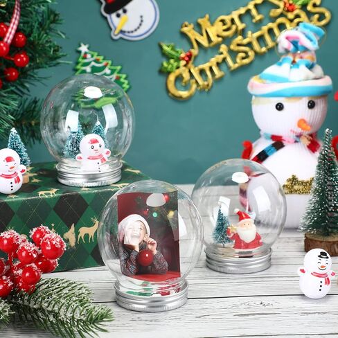 Jerify 24 Sets 3.6 Inch Christmas Clear Plastic Snow Globes Kit Snow Globe Water Globe with Christmas Tree Faux Snow Flakes Snowman Screw Off Cap for DIY Snow Globes Home Decoration Crafts in Kuwait