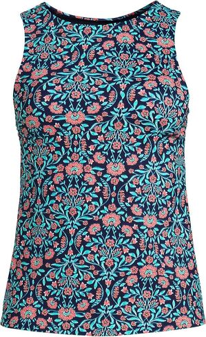 Lands' End Womens Chlorine Resistant High Neck Tankini Top Deep Sea Navy Adorn Floral Regular 8 in Saudi Arabia