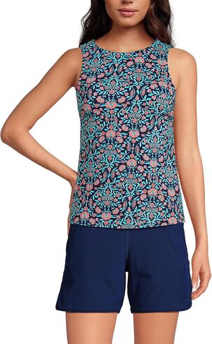 Lands' End Womens Chlorine Resistant High Neck Tankini Top Deep Sea Navy Adorn Floral Regular 8 in Saudi Arabia