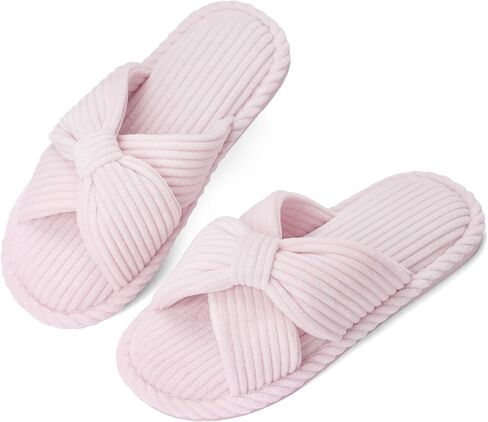 IPSAE Slippers for Women House Memory Foam Slippers Open Toe Corduroy Cross Bow Womens Slipper Slides Comfy Indoor Bedroom Shoes in Saudi Arabia