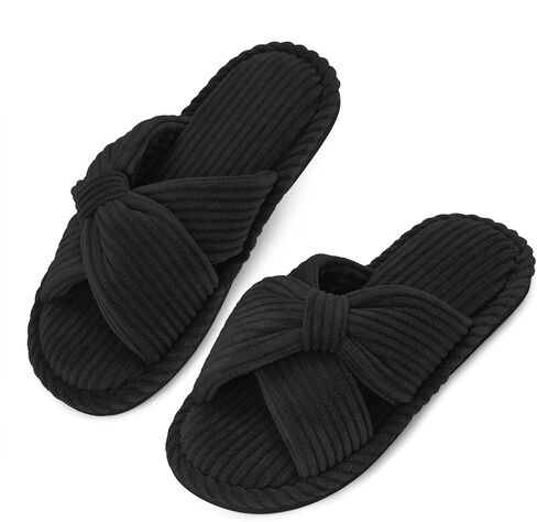 IPSAE Slippers for Women House Memory Foam Slippers Open Toe Corduroy Cross Bow Womens Slipper Slides Comfy Indoor Bedroom Shoes in Saudi Arabia