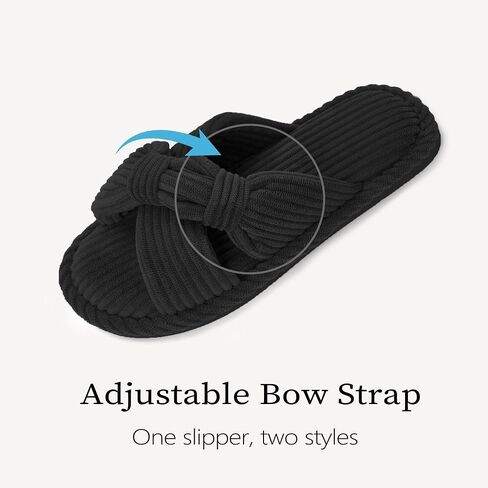 IPSAE Slippers for Women House Memory Foam Slippers Open Toe Corduroy Cross Bow Womens Slipper Slides Comfy Indoor Bedroom Shoes in Saudi Arabia