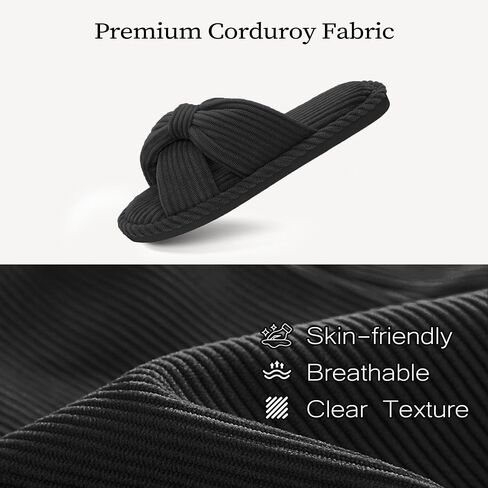 IPSAE Slippers for Women House Memory Foam Slippers Open Toe Corduroy Cross Bow Womens Slipper Slides Comfy Indoor Bedroom Shoes in Saudi Arabia