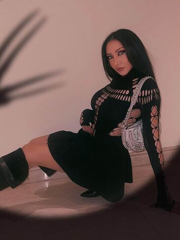 Women's Sexy Cutout Turtleneck Long Sleeve Bodysuit Tops, Seamless Mesh Snap Crotch Thong Bodysuits in Saudi Arabia