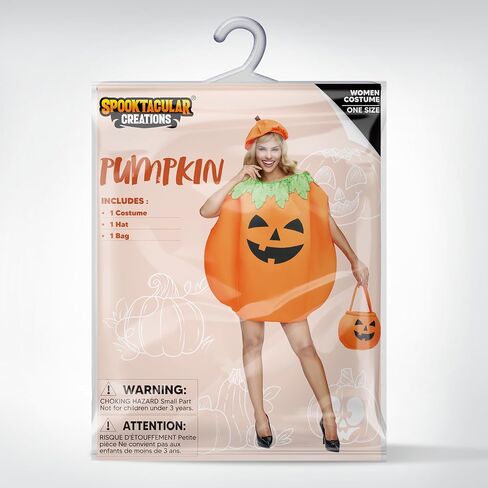 أزياء Spooktacular Creations للسيدات البالغات على شكل اليقطين، مجموعة معطف اليقطين مع قبعة اليقطين، حقيبة، أزياء الهالوين للعب الأدوار للبالغين in Saudi Arabia