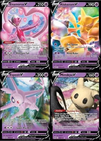 Pokemon V - مجموعة 4 بطاقات - النوع النفسي - Espeon V 064/203 - Alakazam V SWSH083 in Saudi Arabia