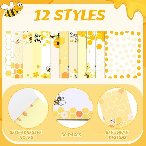12 Pieces Bee Sticky Notes Bee Notepads 3x4 Inch Adhesive Bee Memo Notes Bee Gifts for Women Bee to Do List for Memo Reminder List for Office Home Supplies Teachers Gift in Kuwait
