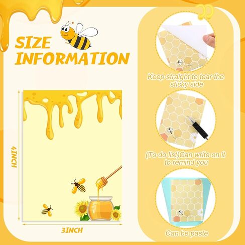 12 Pieces Bee Sticky Notes Bee Notepads 3x4 Inch Adhesive Bee Memo Notes Bee Gifts for Women Bee to Do List for Memo Reminder List for Office Home Supplies Teachers Gift in Kuwait