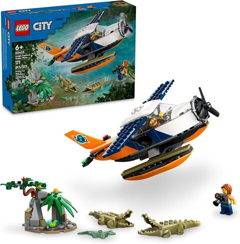 LEGO City Jungle Explorer Water Plane Toy Building Set, Buildable Seaplane for Boys and Girls Ages 6 and Up, Fun Summer Toy or Kids Gift Idea with 2 Minifigures, a Frog and 3 Crocodile Figures, 60425 in Saudi Arabia