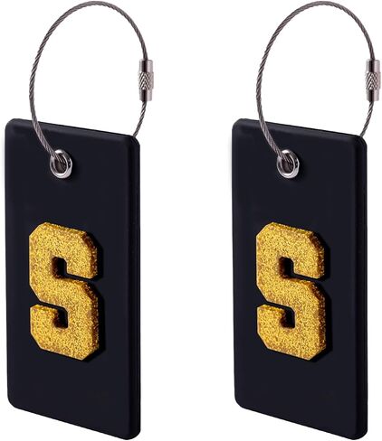2 Pcs Silicone Luggage Tags with Glitter Initials, Travel Accessories for Suitcases, Backpacks, ID Tags for Men, Women, Business, Holiday Travel (Black/Pink, S) in Saudi Arabia