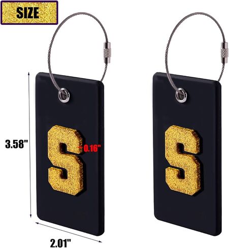 2 Pcs Silicone Luggage Tags with Glitter Initials, Travel Accessories for Suitcases, Backpacks, ID Tags for Men, Women, Business, Holiday Travel (Black/Pink, S) in Saudi Arabia