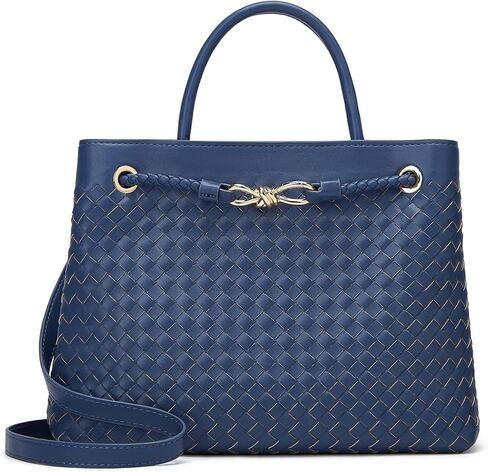 Woven Bag for Women Shoulder Purse: Vegan Leather Handbag - Handmade Tote Bag - Elegant Satchel Bag with Bowknot in Saudi Arabia