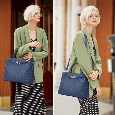 Woven Bag for Women Shoulder Purse: Vegan Leather Handbag - Handmade Tote Bag - Elegant Satchel Bag with Bowknot in Saudi Arabia