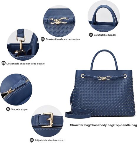 Woven Bag for Women Shoulder Purse: Vegan Leather Handbag - Handmade Tote Bag - Elegant Satchel Bag with Bowknot in Saudi Arabia