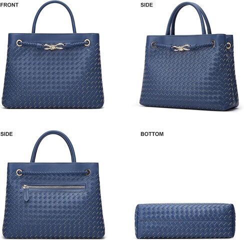 Woven Bag for Women Shoulder Purse: Vegan Leather Handbag - Handmade Tote Bag - Elegant Satchel Bag with Bowknot in Saudi Arabia