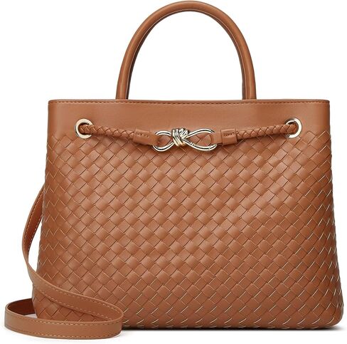 Woven Bag for Women Shoulder Purse: Vegan Leather Handbag - Handmade Tote Bag - Elegant Satchel Bag with Bowknot in Saudi Arabia