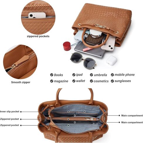 Woven Bag for Women Shoulder Purse: Vegan Leather Handbag - Handmade Tote Bag - Elegant Satchel Bag with Bowknot in Saudi Arabia
