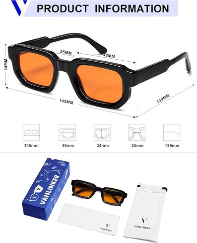 VANLINKER Retro Chunky Rectangle Sunglasses for Men Women Vintage Trendy Square Thick Sun Glasses VL9823 in Saudi Arabia