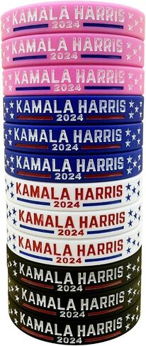 4/8/12/16 Pcs Kamala Harris 2024 President Vote Campaign Bracelets Inspirational Motivational Wristbands Harris 2024 Silicone Bracelets for Men Women…… in Saudi Arabia