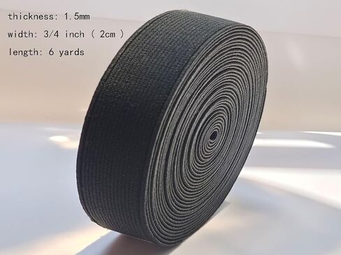 3/4 Inch Elastic Bands 6 Yards Double-Side Twill Woven Elastic Flat Heavy Stretch Elastic for Sewing Pants Waistband (Black, 3/4 Inch, 222001) in Kuwait