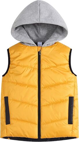 Happy Cherry Kids Snow Vest Jacket Hooded Padded Waistcoat Boys Girls Winter Warm Lightweight Sleeveless Puffer Vest in Saudi Arabia