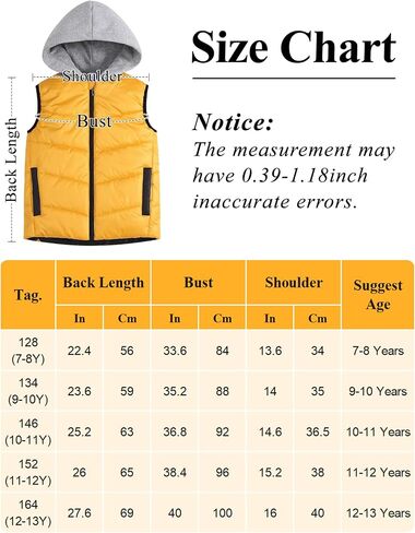 Happy Cherry Kids Snow Vest Jacket Hooded Padded Waistcoat Boys Girls Winter Warm Lightweight Sleeveless Puffer Vest in Saudi Arabia