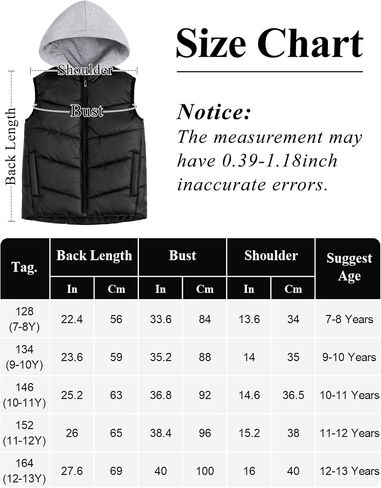 Happy Cherry Kids Snow Vest Jacket Hooded Padded Waistcoat Boys Girls Winter Warm Lightweight Sleeveless Puffer Vest in Saudi Arabia