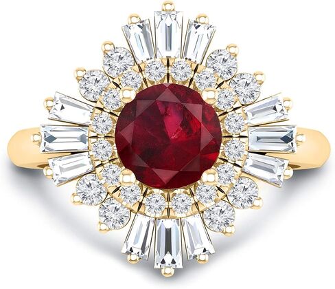 خاتم خطوبة Diamond Wish 3/4 قيراط من الألماس الفرنسي و1 قيراط من الياقوت الأحمر هالو من الذهب عيار 14 قيراط (H-J، I1-I2، cttw) مقاس من 4 إلى 9 in Saudi Arabia