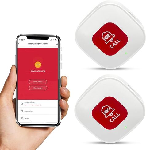 زر اتصال Tuya WiFi الذكي SOS، زر الذعر اللاسلكي، إنذار شخصي لكبار السن والمريض المعاقين، 2 أزرار طوارئ قابلة لإعادة الشحن، يدعم فقط شبكة Wi-Fi 2.4 جيجا هرتز in Kuwait