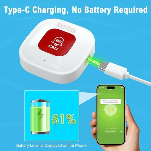 زر اتصال Tuya WiFi الذكي SOS، زر الذعر اللاسلكي، إنذار شخصي لكبار السن والمريض المعاقين، 2 أزرار طوارئ قابلة لإعادة الشحن، يدعم فقط شبكة Wi-Fi 2.4 جيجا هرتز in Kuwait