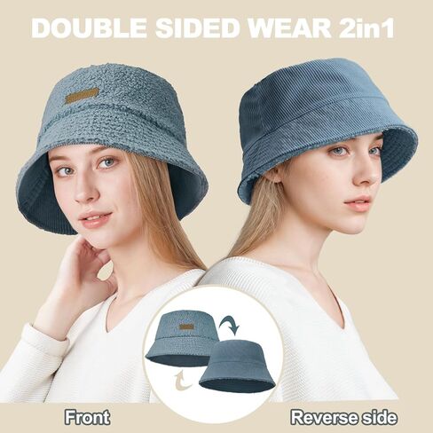 Sukeen Winter Bucket Hat for Women Men Double Side Wear Warm Hat Faux Fur Plush Winter Hat Trendy Fisherman Cap for Daily in Saudi Arabia