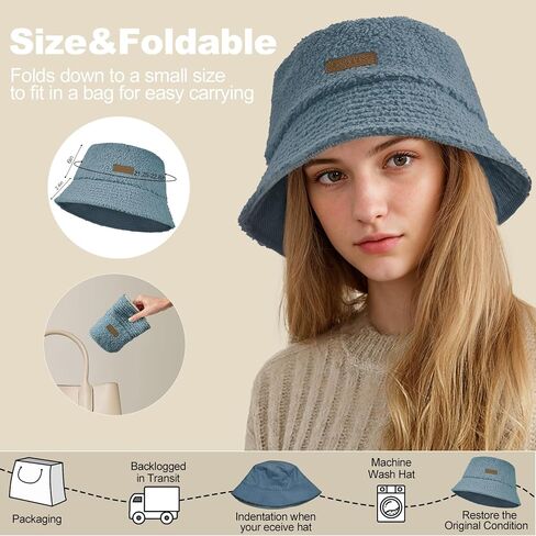 Sukeen Winter Bucket Hat for Women Men Double Side Wear Warm Hat Faux Fur Plush Winter Hat Trendy Fisherman Cap for Daily in Saudi Arabia