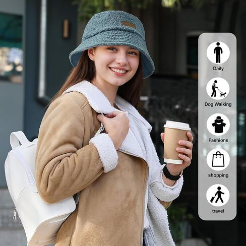 Sukeen Winter Bucket Hat for Women Men Double Side Wear Warm Hat Faux Fur Plush Winter Hat Trendy Fisherman Cap for Daily in Saudi Arabia