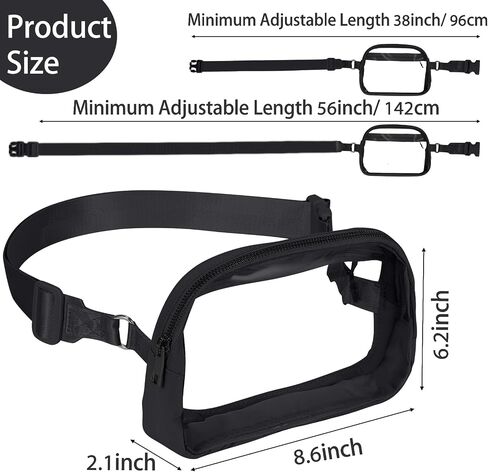 INTINI Clear Fanny Pack for Stadium Events – Small, Plus size Waist Transparent Belt Bag Sports, Concerts, and Festivals Black in Saudi Arabia