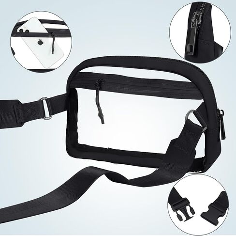 INTINI Clear Fanny Pack for Stadium Events – Small, Plus size Waist Transparent Belt Bag Sports, Concerts, and Festivals Black in Saudi Arabia