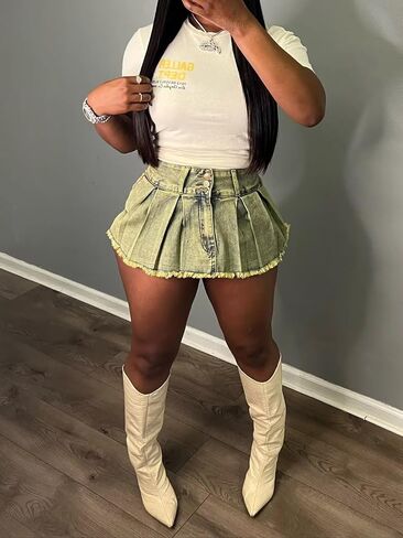 Womens Denim Jeans Skirt Shorts Mini Cargo High Waist Sexy Plus Size Pleated Skorts in Saudi Arabia