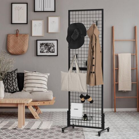 Kokorona 2-Pack 2.9' x 6' Grid Wall Panel Display Stand with 10 Grid Hooks, Wire Grid Wall Display Rack with Rubber Wheels, Floorstanding Art Display Panels for Art Craft Show, Retail Display Stand in Saudi Arabia