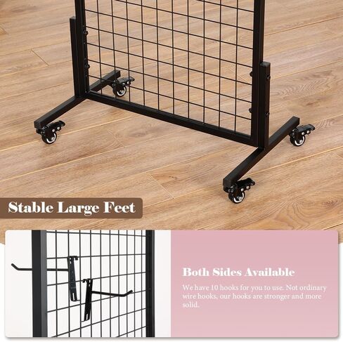Kokorona 2-Pack 2.9' x 6' Grid Wall Panel Display Stand with 10 Grid Hooks, Wire Grid Wall Display Rack with Rubber Wheels, Floorstanding Art Display Panels for Art Craft Show, Retail Display Stand in Saudi Arabia