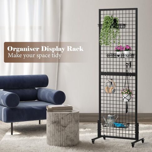 Kokorona 2-Pack 2.9' x 6' Grid Wall Panel Display Stand with 10 Grid Hooks, Wire Grid Wall Display Rack with Rubber Wheels, Floorstanding Art Display Panels for Art Craft Show, Retail Display Stand in Saudi Arabia