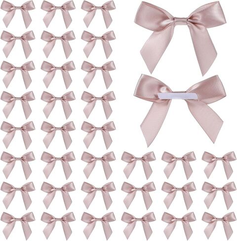 Molain 50Pcs Satin Ribbon Bows 3" Self Adhesive Satin Bows Premade Ribbon Bows with Double-Sided Tape Satin Ribbon Mini Bows for Craft Sewing Scrapbooking Wedding and Gift Wrapping(Rose Gold) in Saudi Arabia