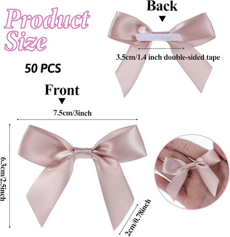 Molain 50Pcs Satin Ribbon Bows 3" Self Adhesive Satin Bows Premade Ribbon Bows with Double-Sided Tape Satin Ribbon Mini Bows for Craft Sewing Scrapbooking Wedding and Gift Wrapping(Rose Gold) in Saudi Arabia