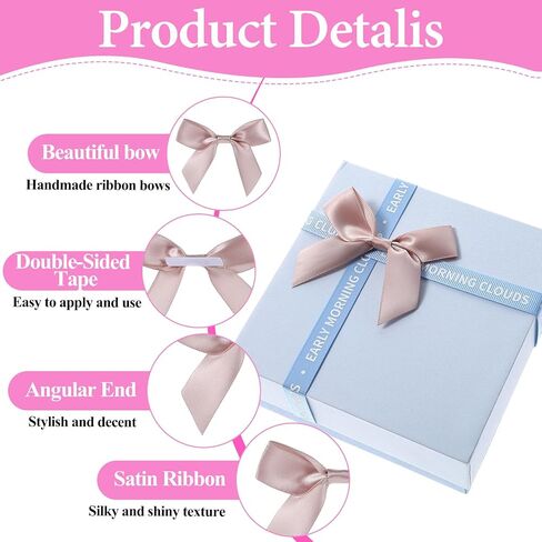 Molain 50Pcs Satin Ribbon Bows 3" Self Adhesive Satin Bows Premade Ribbon Bows with Double-Sided Tape Satin Ribbon Mini Bows for Craft Sewing Scrapbooking Wedding and Gift Wrapping(Rose Gold) in Saudi Arabia