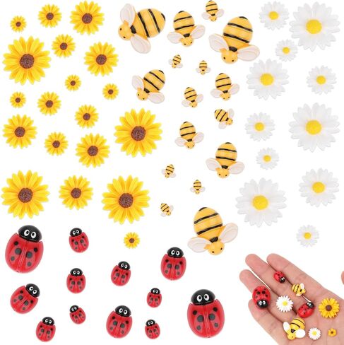 KALIONE 100 Pcs Mini Resin Bee Daisy Flowers Ladybugs Charms Flatback Resin Charms Embellishments for Crafts Bumblebee Decor Daisy Beads for Women DIY Craft Wreath Scrapbooking Party Home Decorations in Saudi Arabia