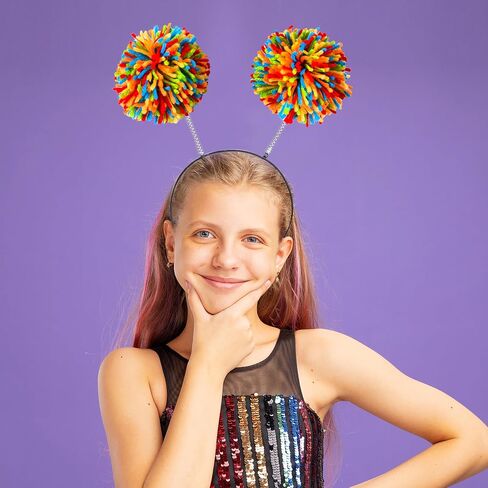 Spooktacular Creations Halloween Rainbow Pom Pom Headbopper Headband, Vibrant Head Bopper for Kids Adults Girls Women Halloween Costume Wacky Crazy Hair Day Party Accessories Props in Saudi Arabia