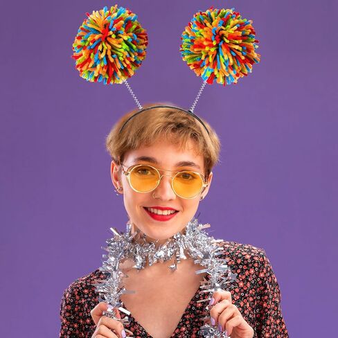 Spooktacular Creations Halloween Rainbow Pom Pom Headbopper Headband, Vibrant Head Bopper for Kids Adults Girls Women Halloween Costume Wacky Crazy Hair Day Party Accessories Props in Saudi Arabia