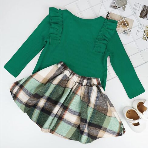 AGQT Toddler Girls Long Sleeve Knitted Shirt Sweater Tops & Plaid Pleated Mini Skirt Set Fall Winter 2 Piece Set in Saudi Arabia