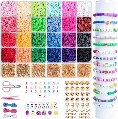 XICPUPU 6000PCS Clay Beads Friendship Bracelet Making Kit - DIY Polymer Beads 24 Colors Set with Charms, Elastic Strings& Accessories- Creative Craft Jewelry Making Kit for Kids in Saudi Arabia