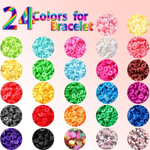 XICPUPU 6000PCS Clay Beads Friendship Bracelet Making Kit - DIY Polymer Beads 24 Colors Set with Charms, Elastic Strings& Accessories- Creative Craft Jewelry Making Kit for Kids in Saudi Arabia